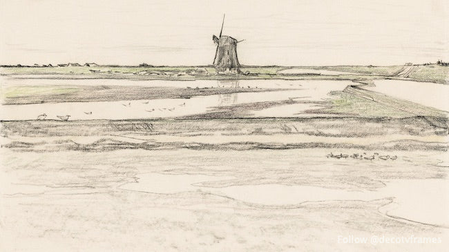 Landschap met poldermolen Het Noorden in polder Het Noorden op Texel (1873â€“1917)